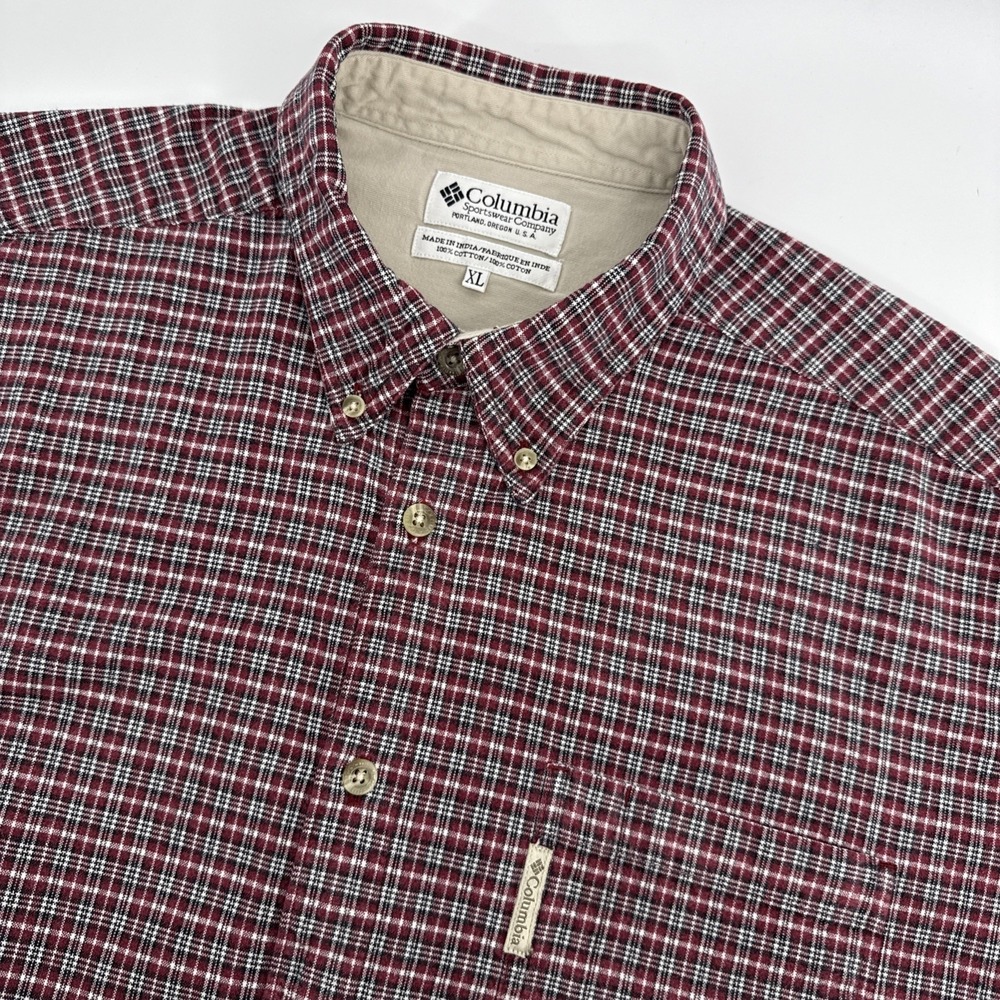 Columbia Men's Heavyweight Cotton Button Down Shirt L Outdoor Utility Plaid Red